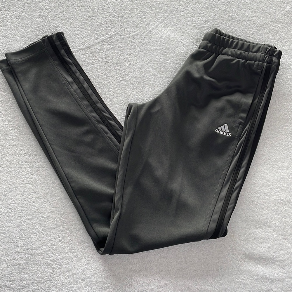 Adidas Dark Grey w/ Black Stripes Climalite Warm Up Pants